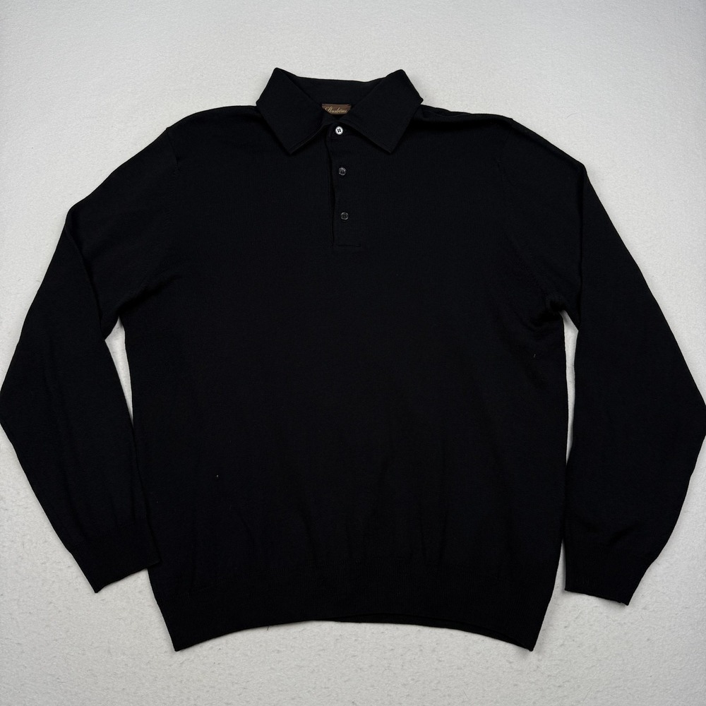 Stenströms Sweater Mens 2XL Black Merino Wool Polo Collar Long Sleeve Knit Soft